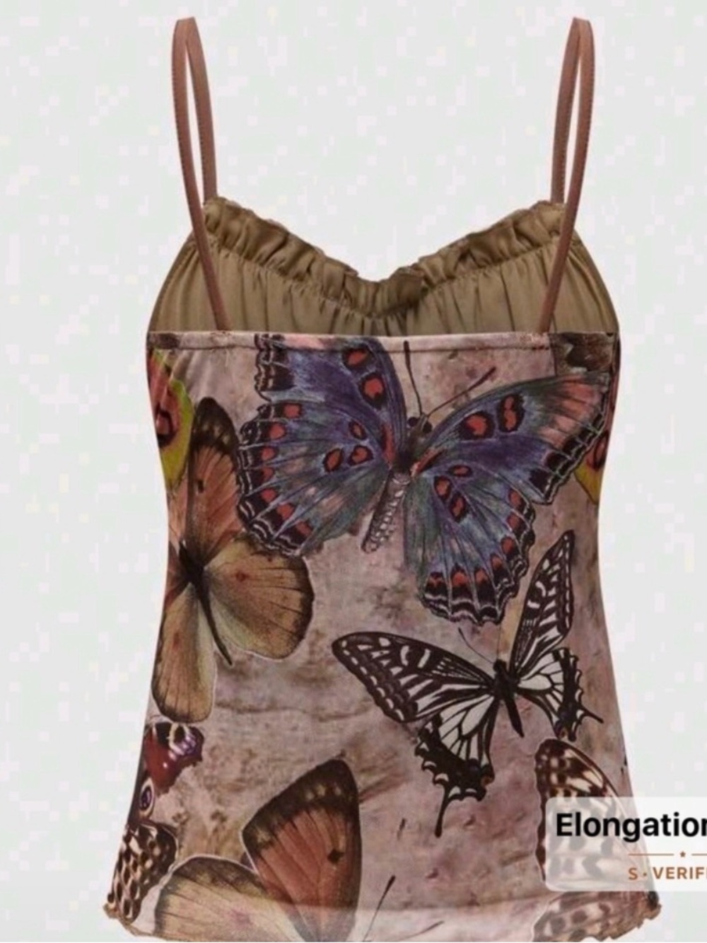 Butterfly Print Spaghetti Strap Cami Top in Taupe and Multicolor